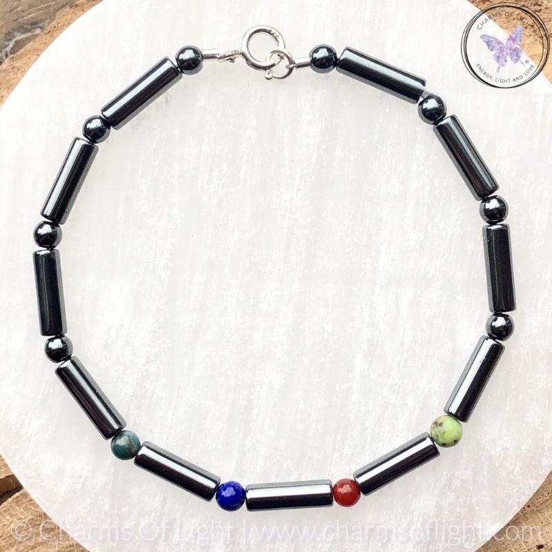 Men's Birthstone Bracelet with Hematite Tubes